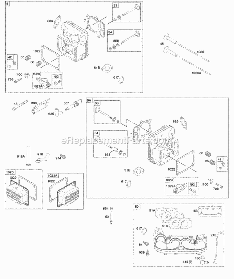 Cylinder Head Rocker Arm Cover Intake Manifold Diagram and Parts List for 40G777-1222-B1  Briggs and Stratton Engine